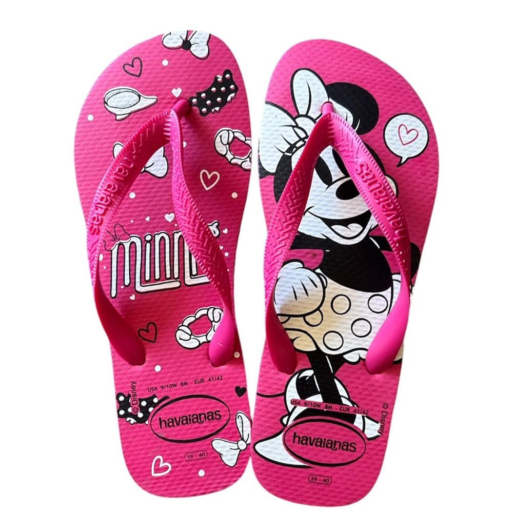 Havaianas womens  flip flops Minnie Mouse hot pink size 9/10